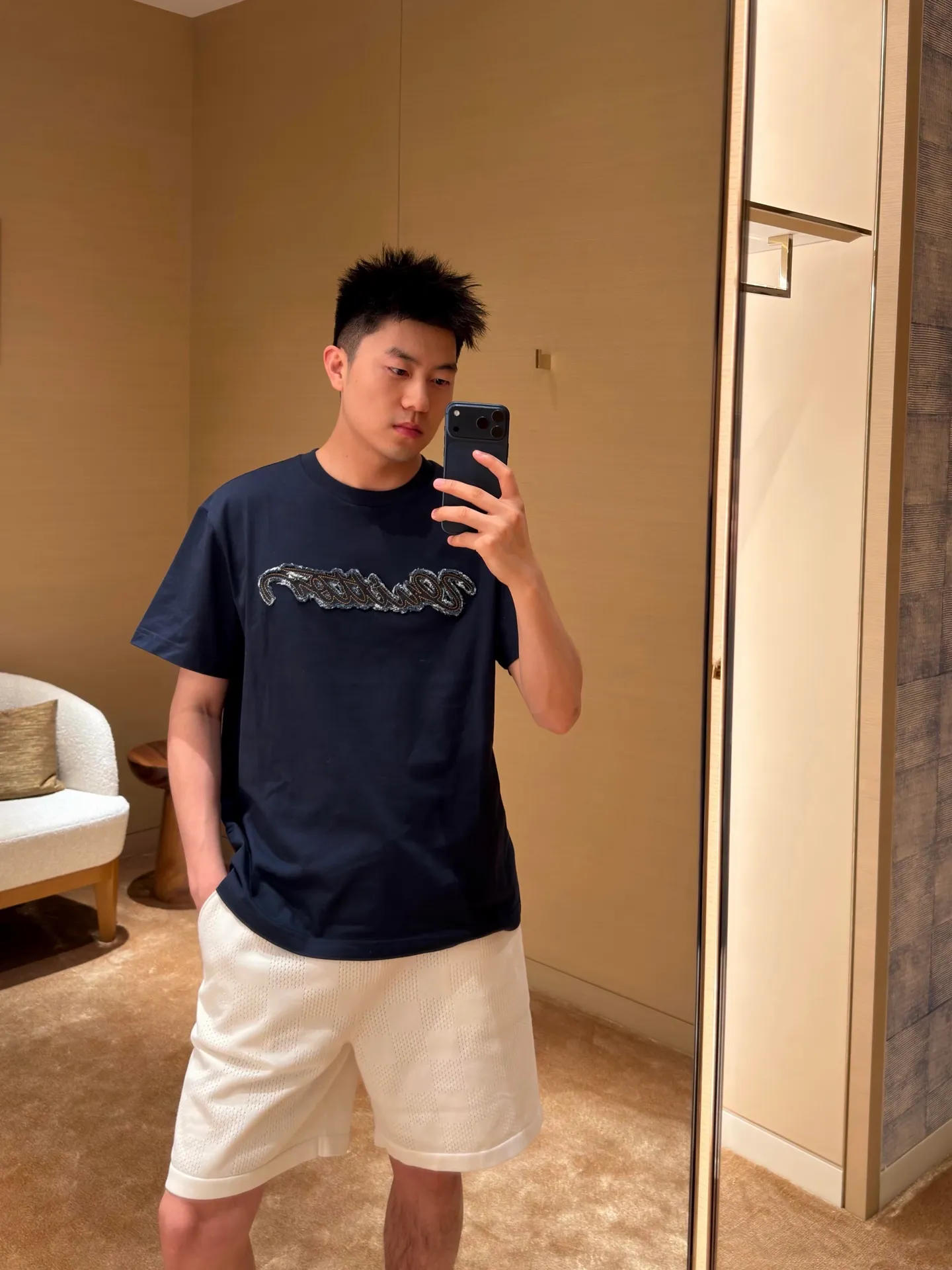 Louis Vuitton/Louis Vuitton 26ss denim patch embroidered short sleeves